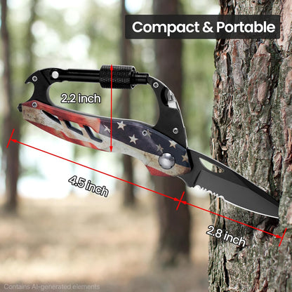 Multitool Carabiner Knife Tools for Men, Bottle Opener | Cool Gadgets Gear with Folding Knives, Window Breaker and Screwdriver for Hiking Camping, 7-In-1 Edc Multi Tool (Usa Flag)