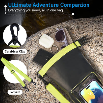 Pelican Marine IP68 Waterproof Dry Bag 2L W/Phone Pouch/Case - Black/Yellow | Roll Top Waterproof Backpack with Touchscreen Phone Pouch - Swimming, Kayaking, Camping, Rafting, Fishing & Travel Essentials