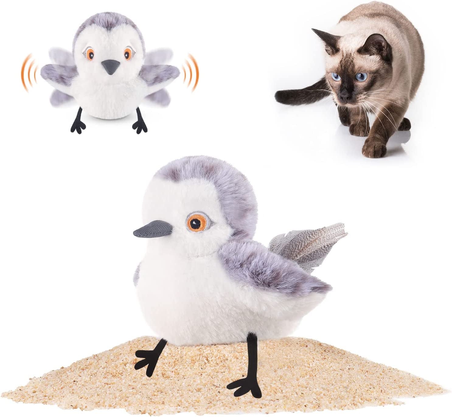 Cat Toys Flapping Bird (No Flying), Lifelike Sandpiper Chirp Tweet, Rechargeable Touch Activated Kitten Toy Interactive Cat Exercise Toys for All Breeds Cat Kicker Catnip Toys 4.0" | Lifelike Sandpiper Chirp, Touch Activated, Rechargeable Kitten Kitty Exercise Catnip Kicker for All Breeds 4.0 Inches