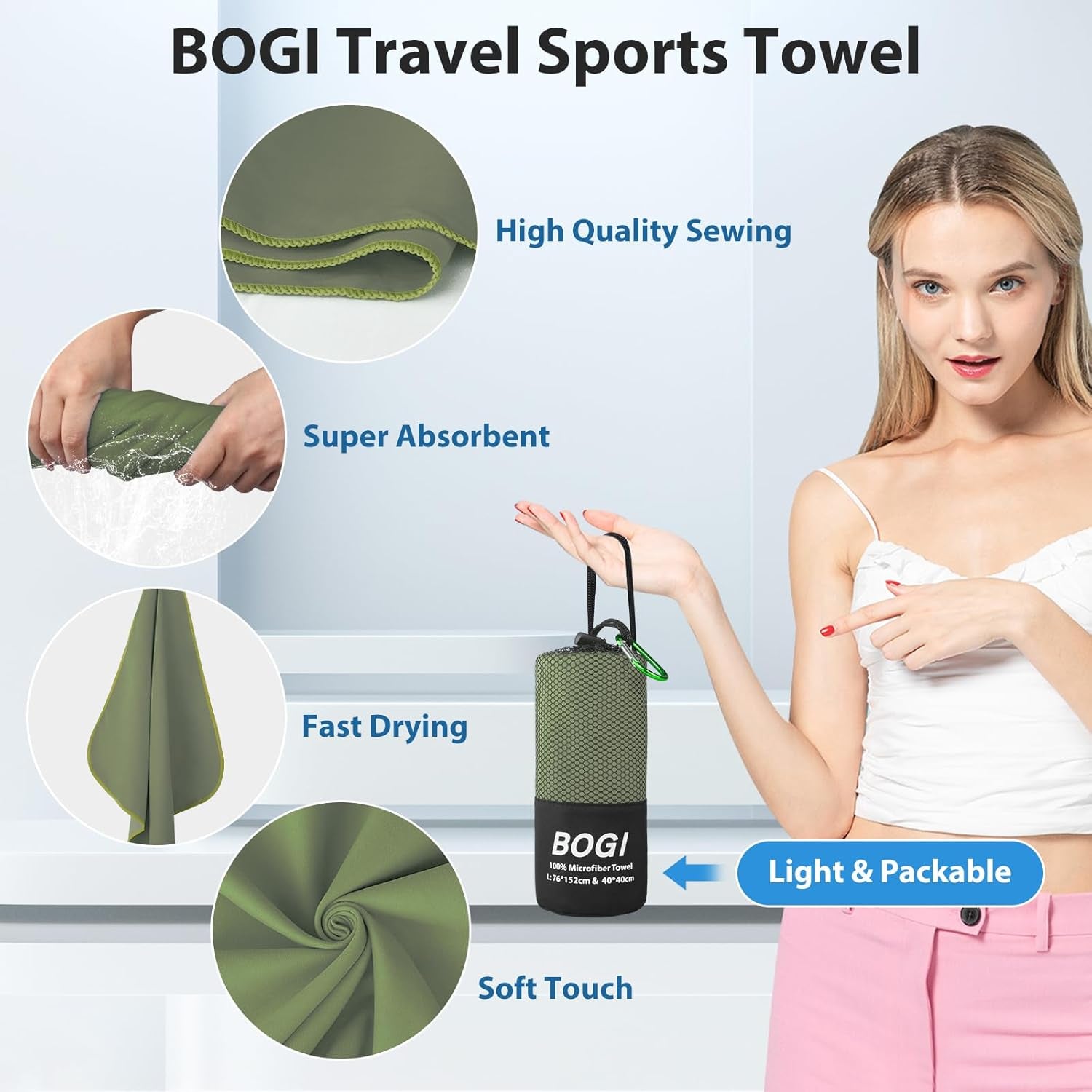 Microfiber Travel Sports Towel-Quick Dry Travel Towel,Soft Lightweight Absorbent Compact for Camping Gym Beach Bath Yoga Swimming Backpacking (Xl:72''X32''+16''X16''-Agreen)