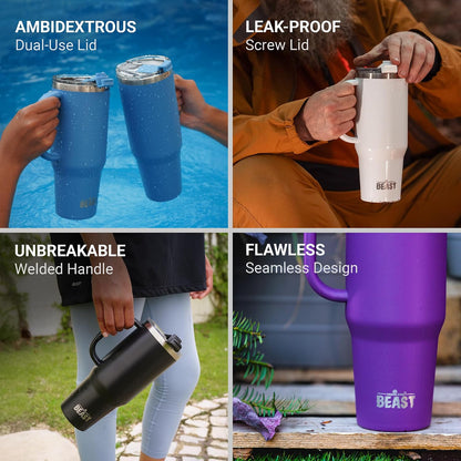 Beast 50 Oz Tumbler with Handle Stainless Steel Vacuum Insulated Coffee Ice Cup Double Wall Travel Flask (Rainbow)