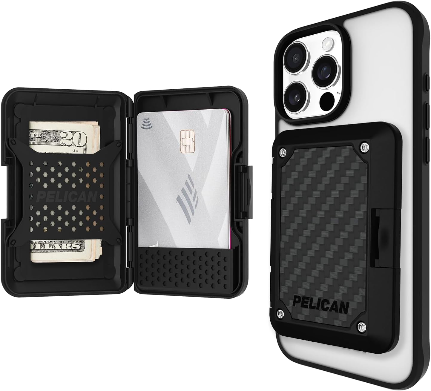 Pelican Magsafe Wallet with RFID Blocking for Cards and Cash - Black | Military STD Snap-On Magnetic Phone Wallet/Card Holder - Detachable Magsafe Wallet for Iphone 17 Pro Max/16/15/14/13/Pixel 10
