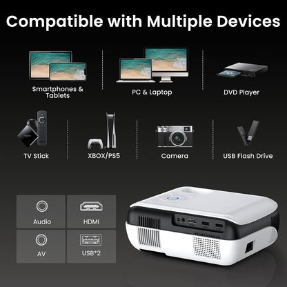 Native 1080P Outdoor Smart Projector-Standard | Native 1080P • Mini & Portable • Easy Setup • Built-In Speaker • Indoor & Outdoor • Phone, Laptop & PS5 Compatible