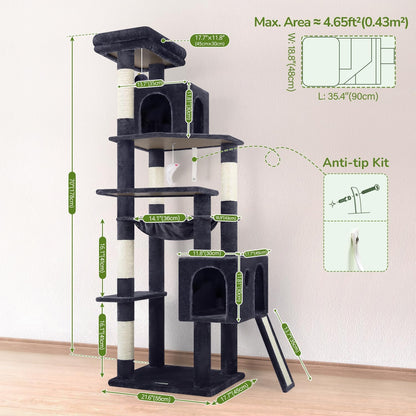 Heavy Duty Cat Tree, 70 Inch Sturdy Cat Tree for Indoor Cats Extra Large Cat Tower with Scratching Post, Hammock, Cat Condo for Adult Cats Kittens, F70 Pro, Dark Grey
