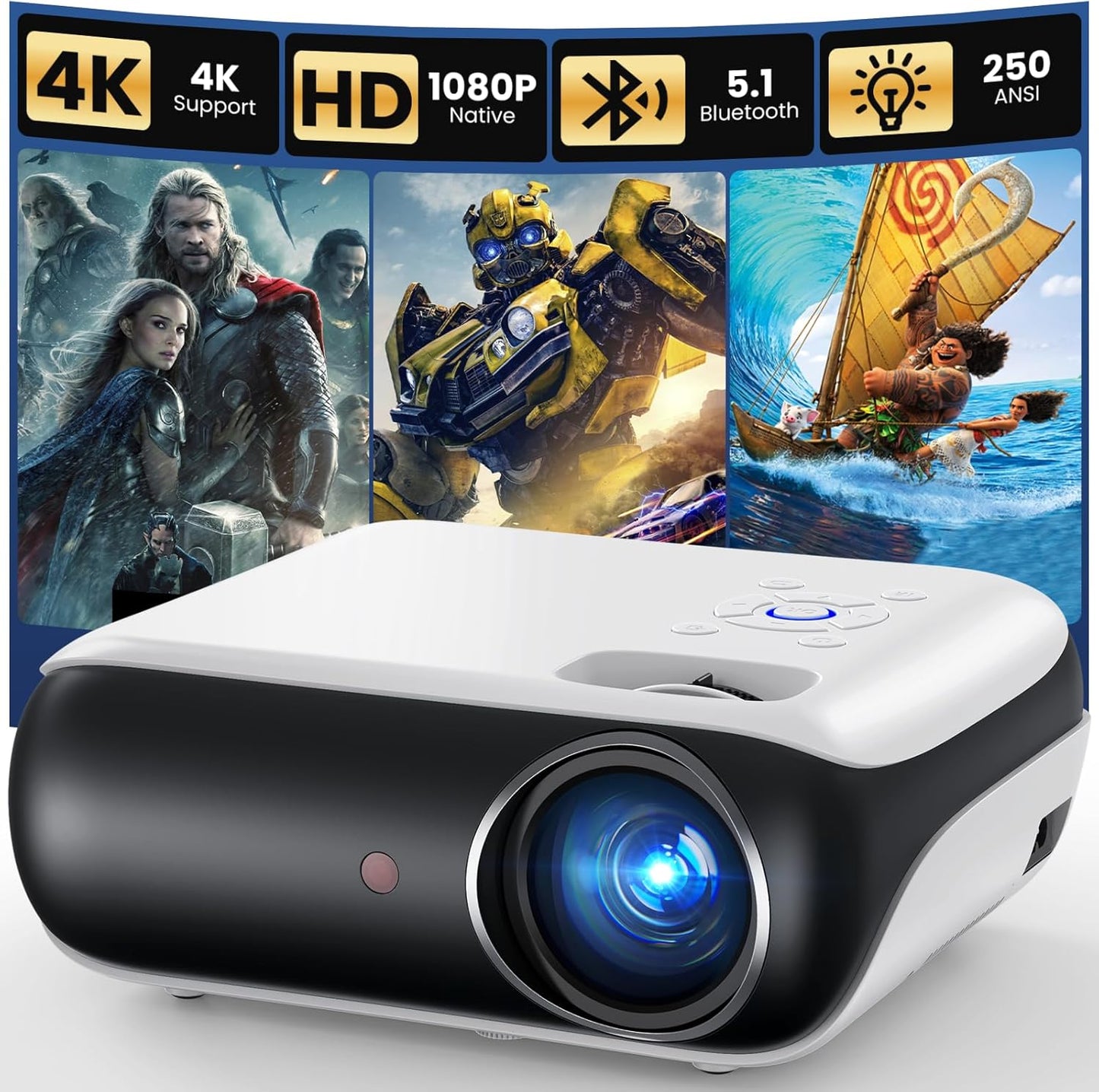 Native 1080P Outdoor Smart Projector-Standard | Native 1080P • Mini & Portable • Easy Setup • Built-In Speaker • Indoor & Outdoor • Phone, Laptop & PS5 Compatible