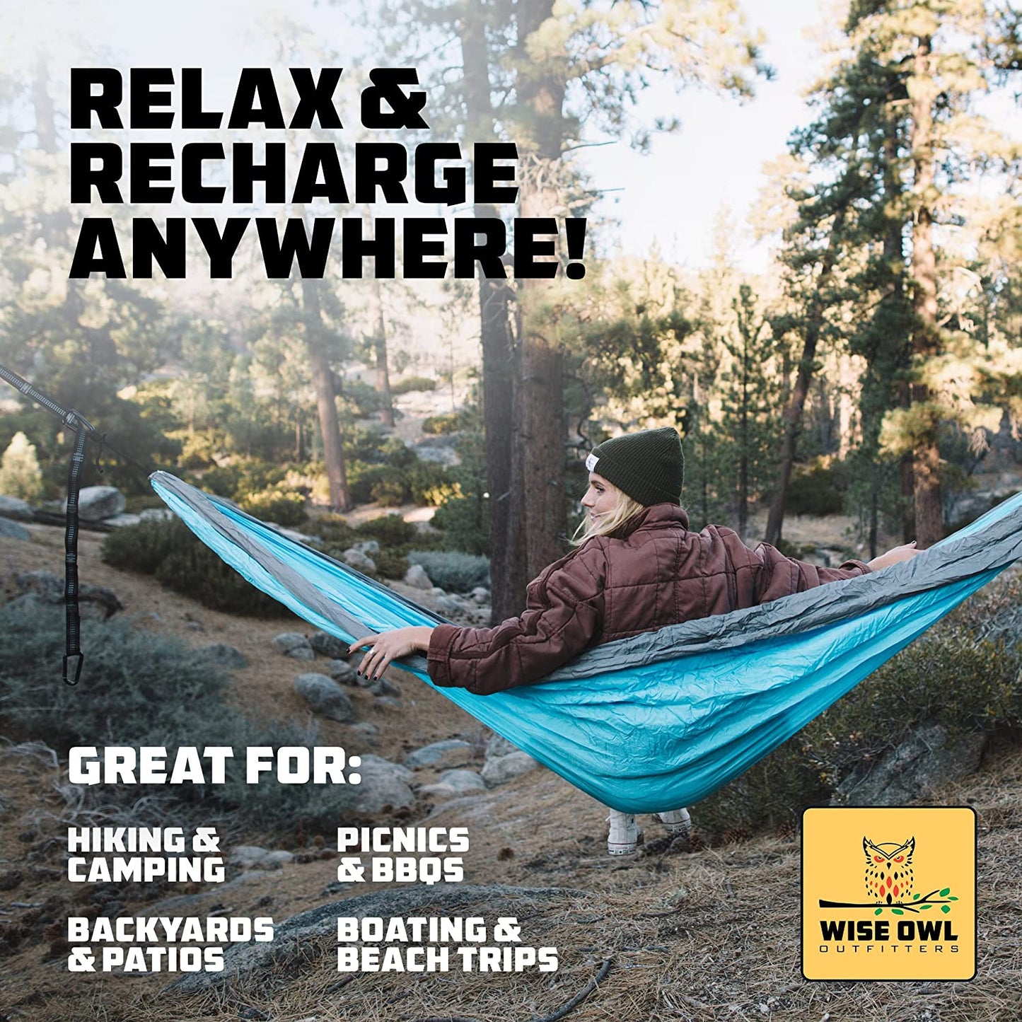 Ultimate Portable Double Hammock - Enjoy Comfort Anytime, Anywhere with 500Lbs Capacity and Essential Accessories in Blue & Grey