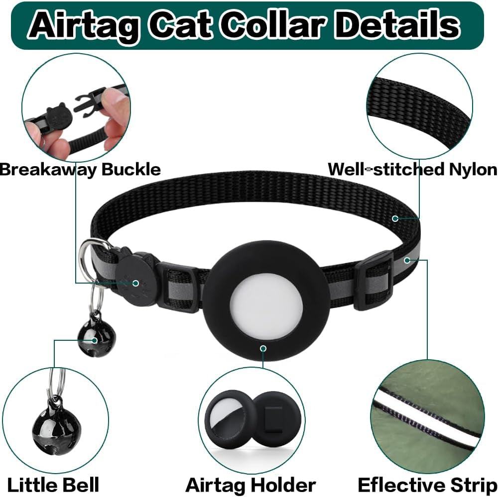 Airtag Cat Collar Breakaway, Cat Collar with Air Tag Holder(Pink) | Safety Breakaway Buckle, Reflective Strip, Lightweight, Bell, 0.4 Inches in Width, Adjustable Size to Fit Different Cats
