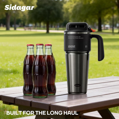 32 Oz Insulated Tumbler with Push-Button Lid and Handle, Black | 316L Stainless Steel, Leakproof Lid, Double-Wall Vacuum Insulation, Keeps Drinks Hot or Cold for Work, Travel & Daily Use