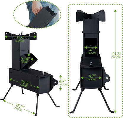 Ultimate Portable Camping Rocket Stove - Wood Burning Tent Heater for Outdoor Cooking & BBQ Adventures