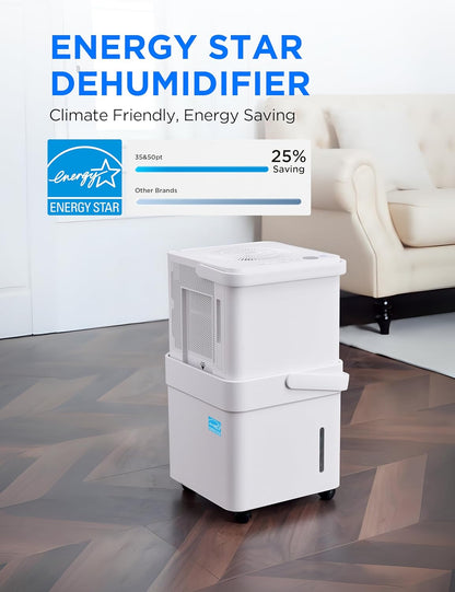 Midea Cube 35 Pint Dehumidifier for Basement and Rooms at Home for up to 3,500 Sq. Ft., Smart Control, Compatible with Alexa (White), Drain Hose Included
