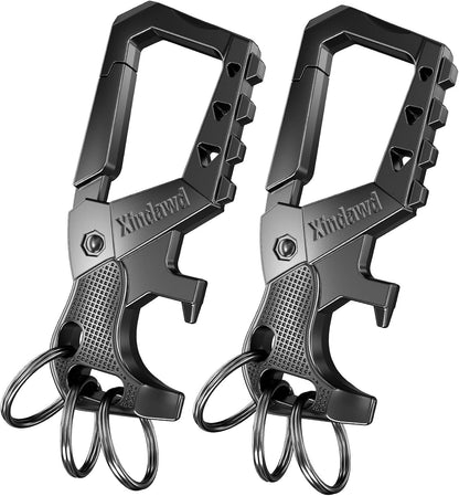 Heavy Duty Metal Keychains, Carabiner Clip Keychain with Bottle Opener, 3 Key Rings for Car Keys, Family Present for Men and Women(Black-2Pcs)