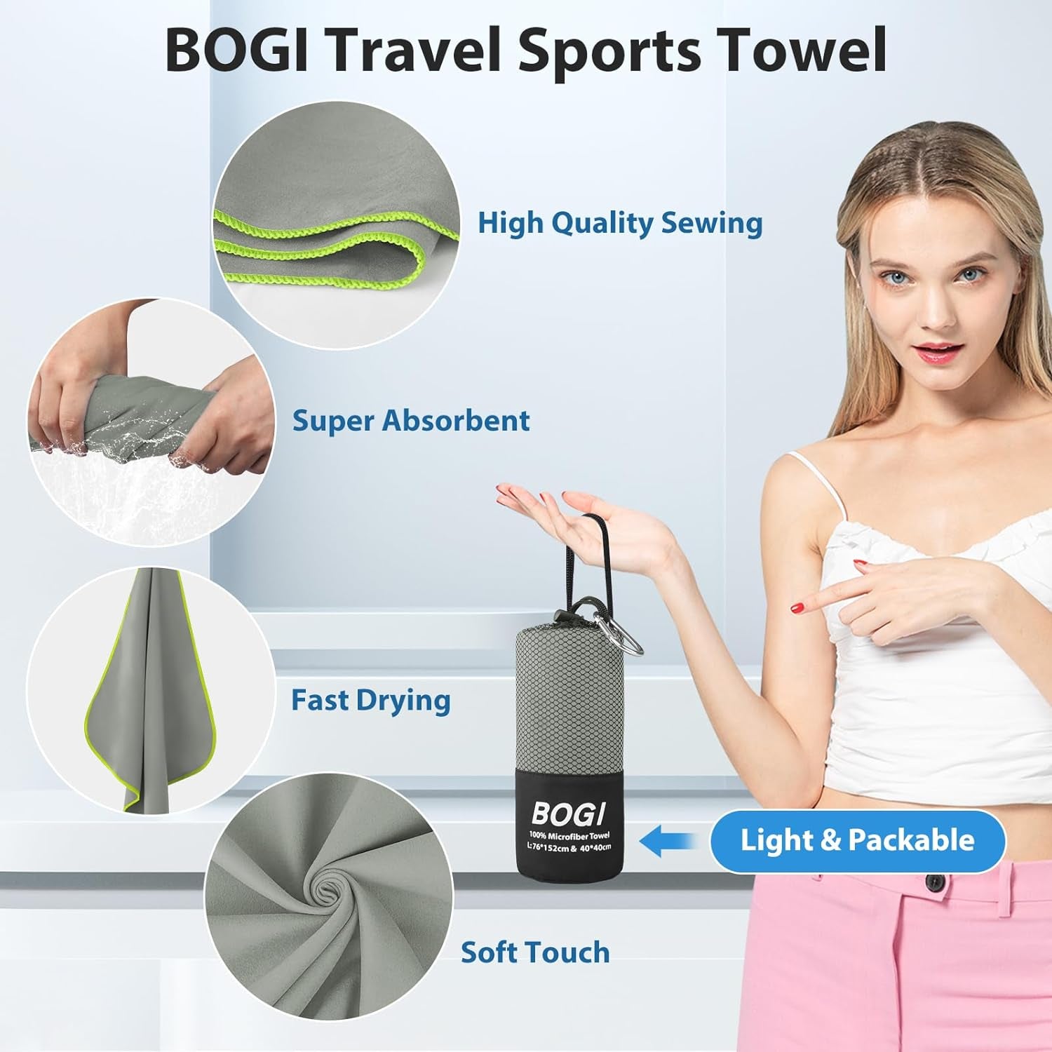 Microfiber Travel Sports Towel-Quick Dry, Soft Lightweight, Absorbent, Compact for Camping, Gym, Yoga, Swimming, Backpacking (Xl:72''X32''+16''X16''-Grey)