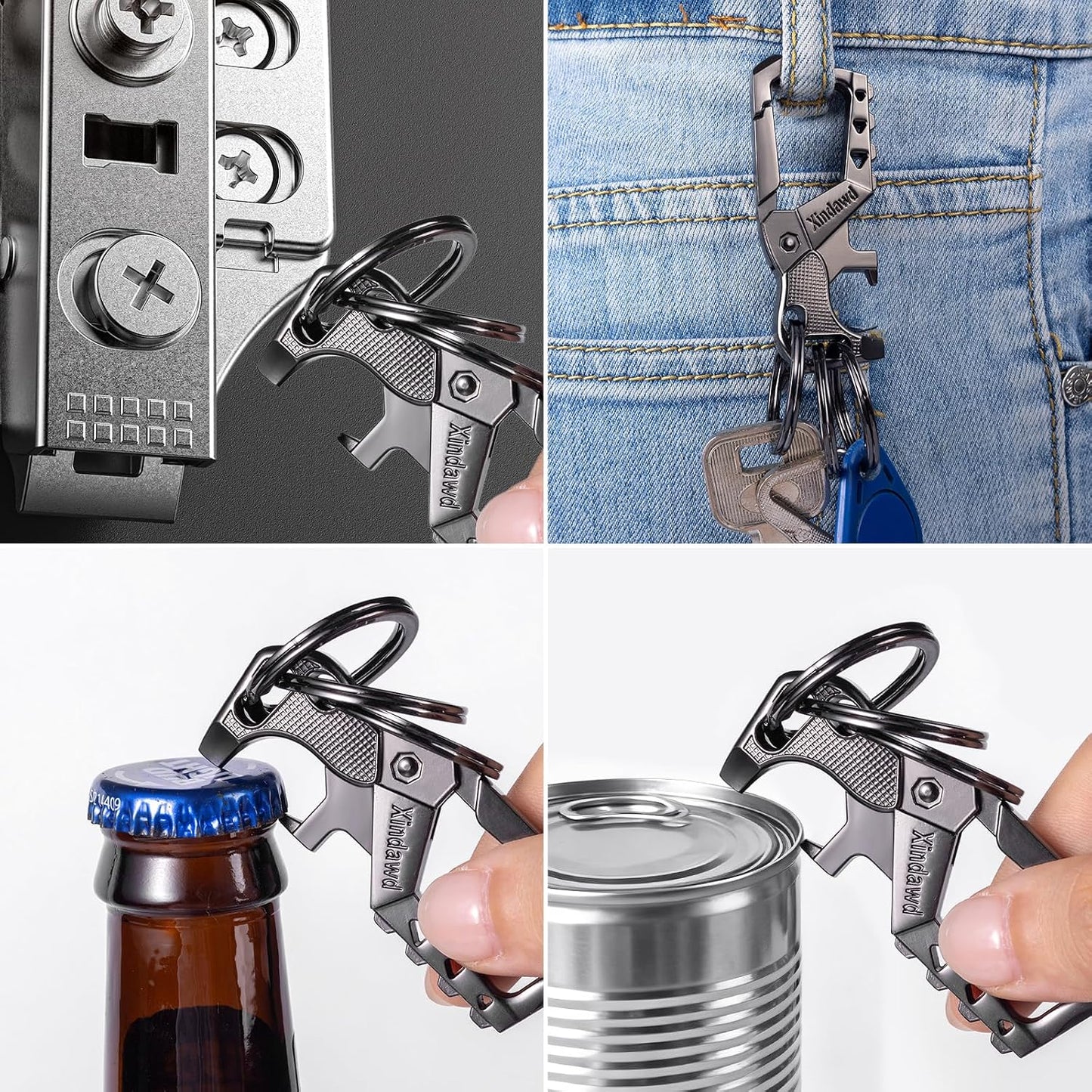 Heavy Duty Metal Keychains, Carabiner Clip Keychain with Bottle Opener, 3 Key Rings for Car Keys, Family Present for Men and Women(Black-1Pcs)