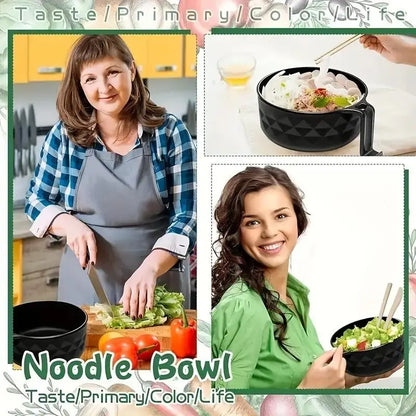Ramen Bowl Set, Plastic Bowls with Lids, 1/2-Pack Geometric Microwave-Safe Instant Noodle Bowl with Lid and Tableware Kit, Durable Lunch Box for Students #GLOBAL PICKS