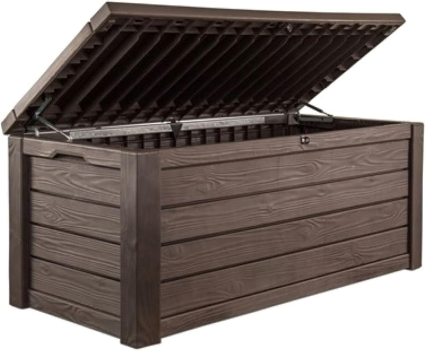 Keter 150 Gallon Resin Large Deck Box Organization and Storage Box for Patio, Outdoor Cushions, Garden Tools, Brown | Brown, Resin, Large, Weatherproof, Lockable, Hydraulic Pistons, Easy Assembly, Organization, Patio Cushions Storage