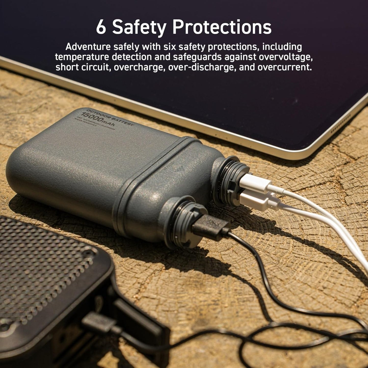 ELECOM NESTOUT Rugged Power Bank, 15000Mah Outdoor Charger, 32W USB C Fast Charging PD, Waterproof IP67, Heavy Duty Shockproof, Tactical Battery Pack for Iphone Tablet Hiking Camping Survival (Gray)