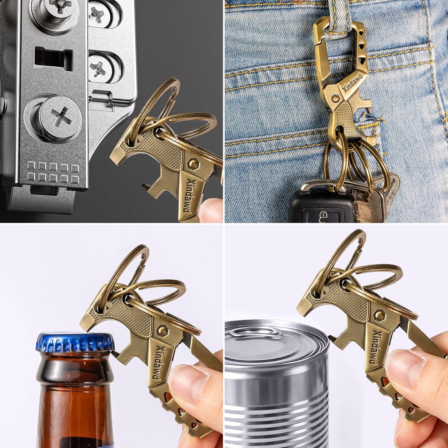 Heavy Duty Metal Keychains, Carabiner Clip Keychain with Bottle Opener, 3 Key Rings for Car Keys, Family Present for Men and Women(Bronze-2Pcs)