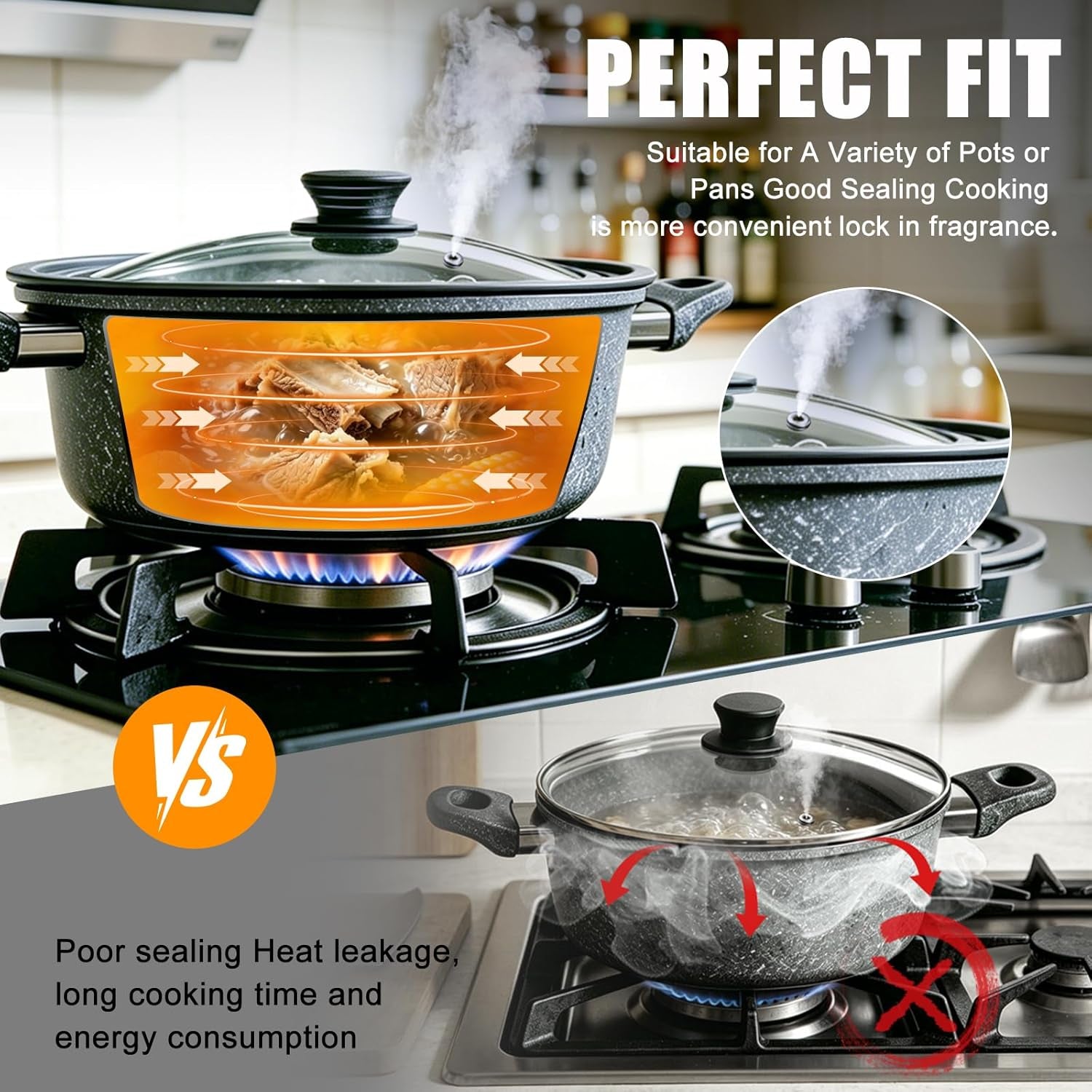 Universal Lid for Pots, Pans and Skillets & Frying Pan - Small Pan Lids Fits 6.5", 7" and 8" Diameter Cookware - Tempered Glass with Heat Resistant Silicone Rim