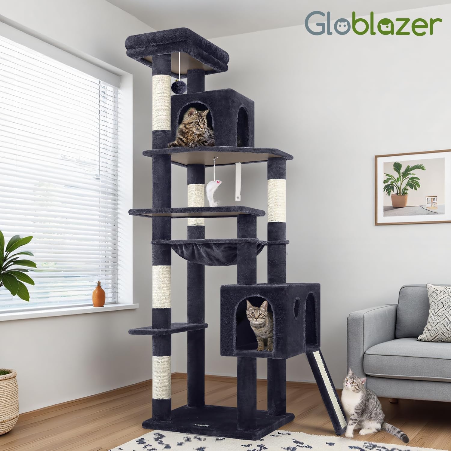 Heavy Duty Cat Tree, 70 Inch Sturdy Cat Tree for Indoor Cats Extra Large Cat Tower with Scratching Post, Hammock, Cat Condo for Adult Cats Kittens, F70 Pro, Dark Grey
