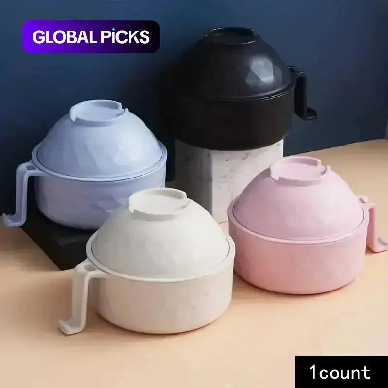 Ramen Bowl Set, Plastic Bowls with Lids, 1/2-Pack Geometric Microwave-Safe Instant Noodle Bowl with Lid and Tableware Kit, Durable Lunch Box for Students #GLOBAL PICKS