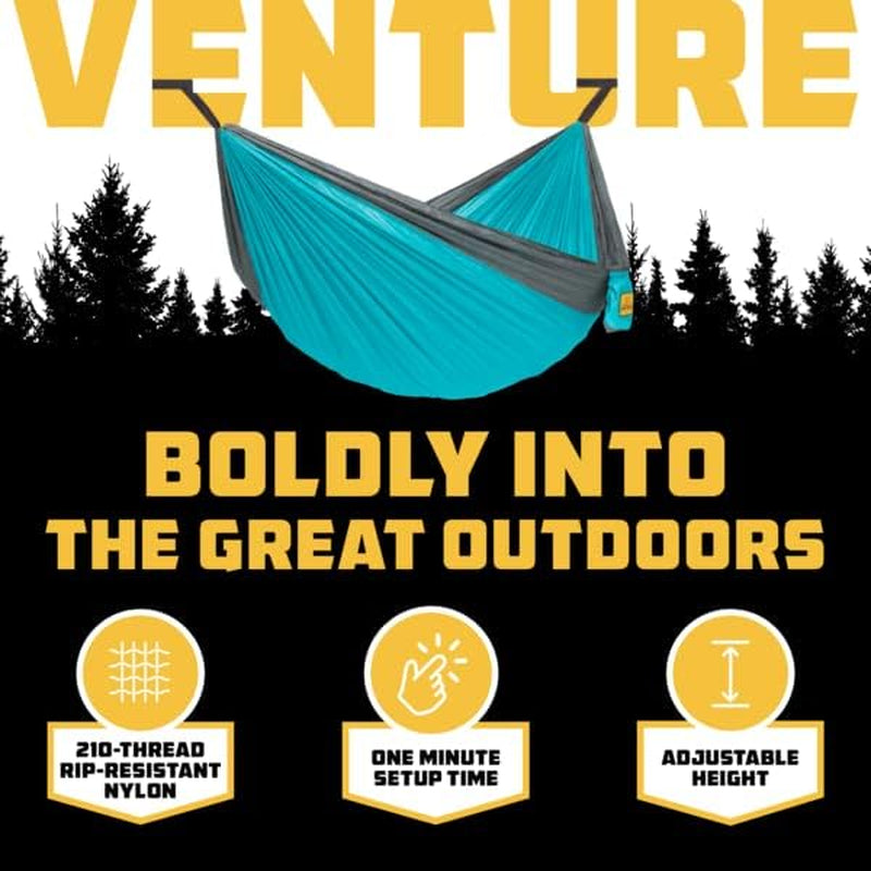 Ultimate Portable Double Hammock - Enjoy Comfort Anytime, Anywhere with 500Lbs Capacity and Essential Accessories in Blue & Grey