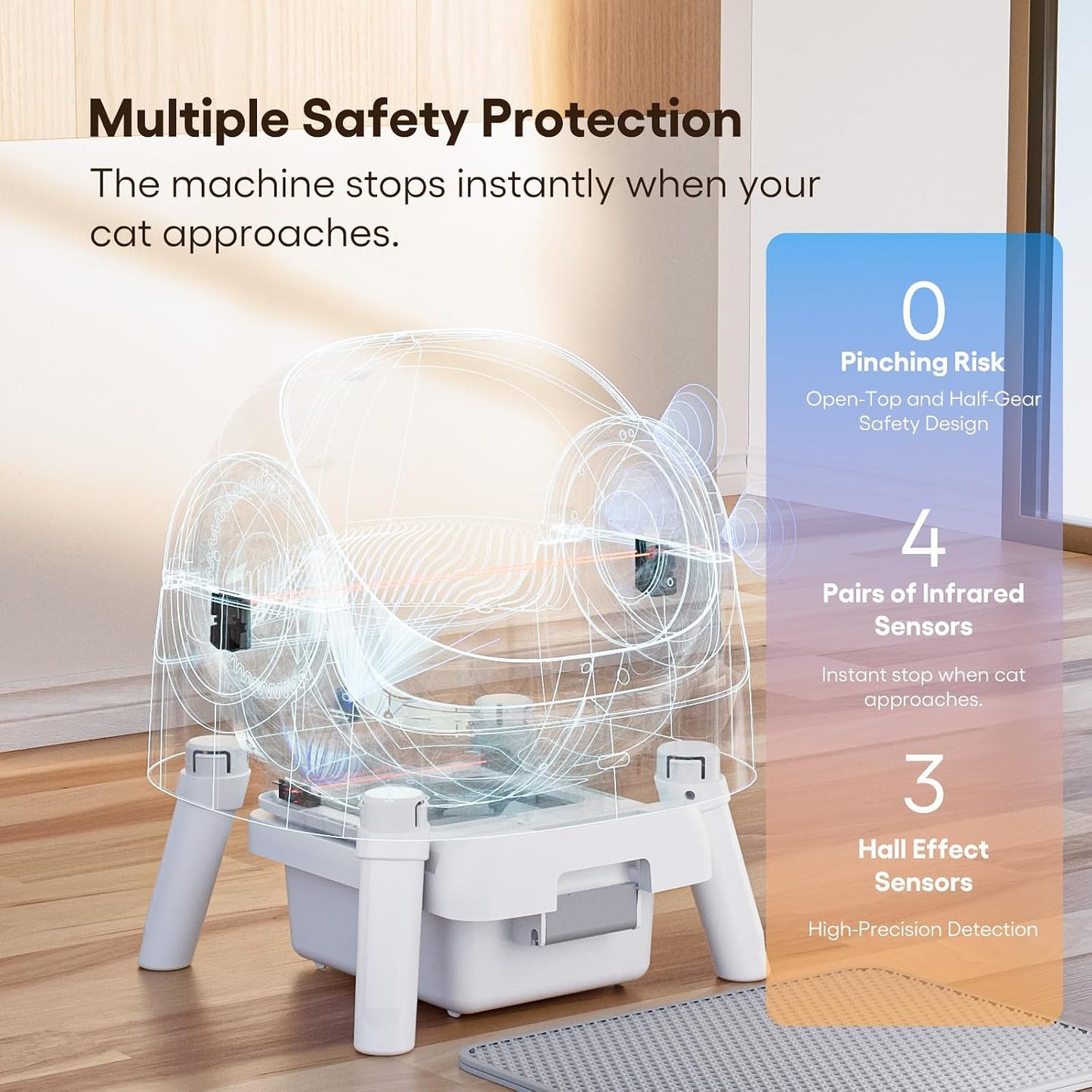 Self Cleaning Cat Litter Box, Automatic Litter Box for Multiple Cats, Integrated Safety Protection with Open-Top Design