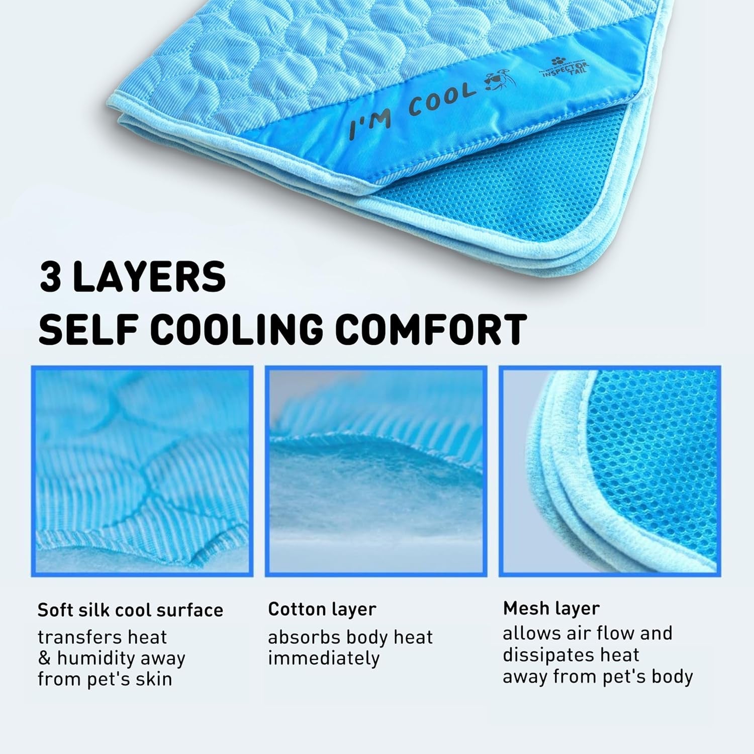 Dog Cooling Mat, Indoor & Outdoor, Large Self Cooling Pad | No Freeze Needed, Breathable, Washable, Portable Cooling Mat for Dogs with Travel Bag, Fits Car, Crate, Floor & Bed, 39"X27"