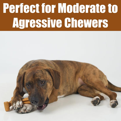 Bam-Bones plus T Bone - Bamboo Fiber & Nylon, Durable Long Lasting Dog Chew for Aggressive Chewers – Toy for Dogs & Puppies under 60Lbs, Non-Splintering, 6In, Allergen Free Peanut Butter Flavor