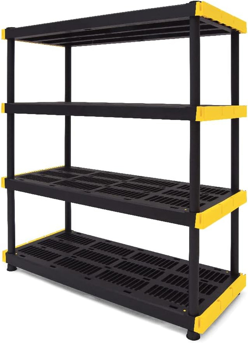 Black & YELLOW, Shelving Unit and Heavy Duty Storage Containers, Extremely Durable (Shelf + 27 Gallon Container (4-Pack))