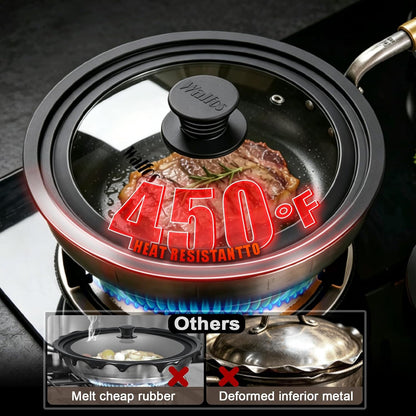 Universal Lid for Pots, Pans and Skillets & Frying Pan - Small Pan Lids Fits 6.5", 7" and 8" Diameter Cookware - Tempered Glass with Heat Resistant Silicone Rim