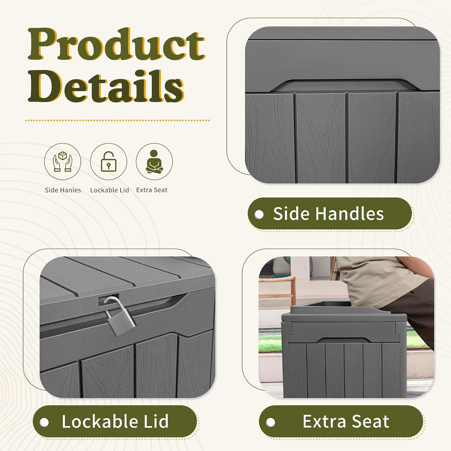 31 Gallon Waterproof Outdoor Storage Box Resin Deck Box Lockable and UV Resistant for Patio Furniture,Garden Tools (Grey)