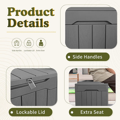 31 Gallon Waterproof Outdoor Storage Box Resin Deck Box Lockable and UV Resistant for Patio Furniture,Garden Tools (Grey)