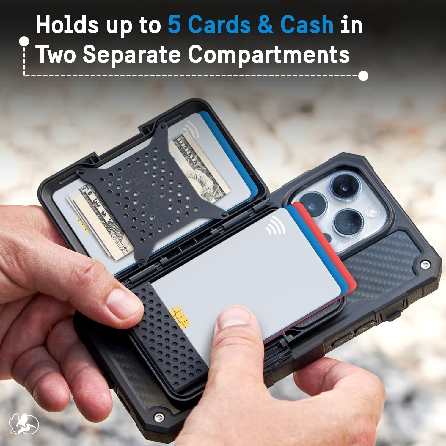 Pelican Magsafe Wallet with RFID Blocking for Cards and Cash - Black | Military STD Snap-On Magnetic Phone Wallet/Card Holder - Detachable Magsafe Wallet for Iphone 17 Pro Max/16/15/14/13/Pixel 10