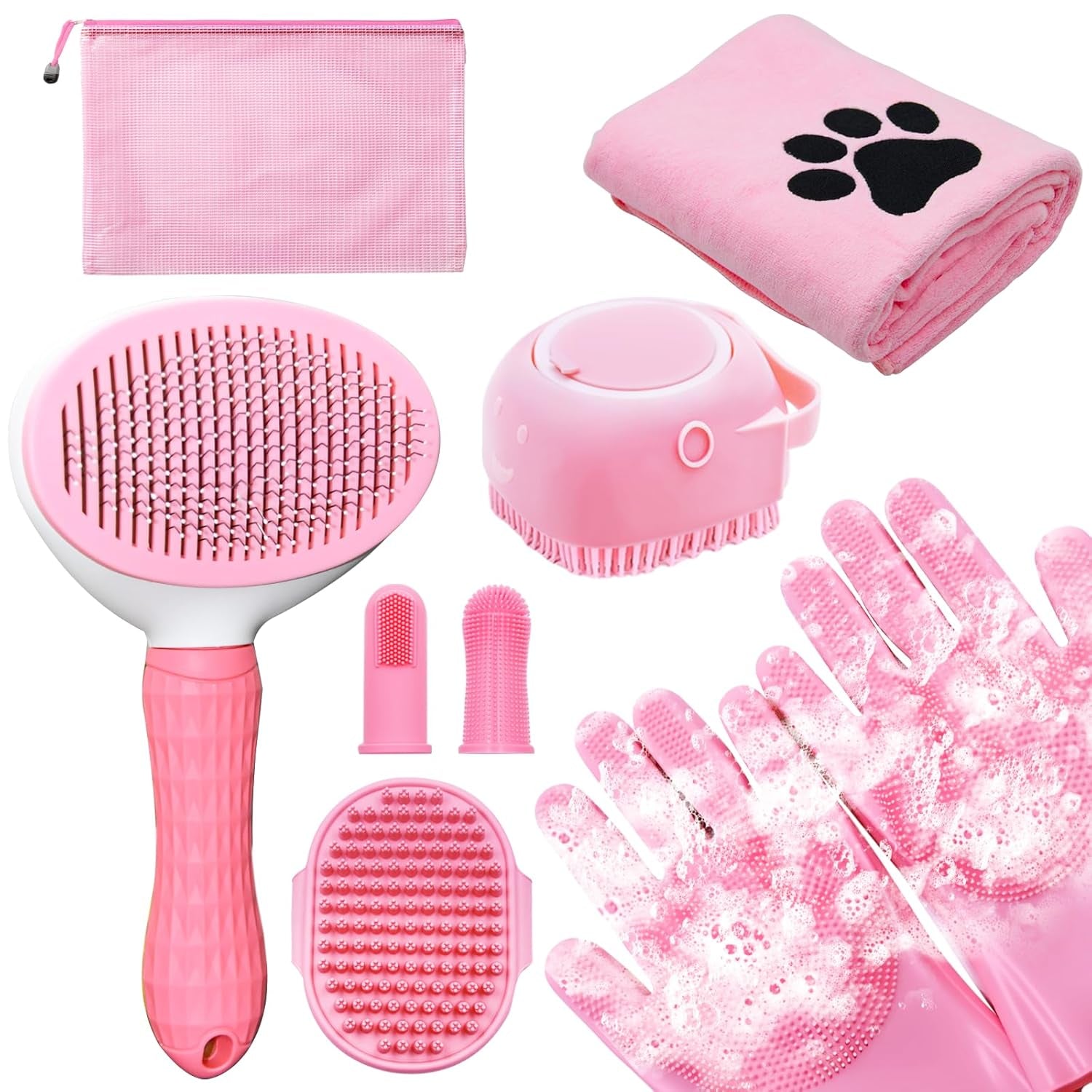 Ultimate 8-Piece Dog Grooming Kit – Essential Grooming Supplies for Dogs and Cats with Deshedding Brush, Bath Gloves, Towels & Silicone Toothbrush – Perfect for All Pet Sizes!
