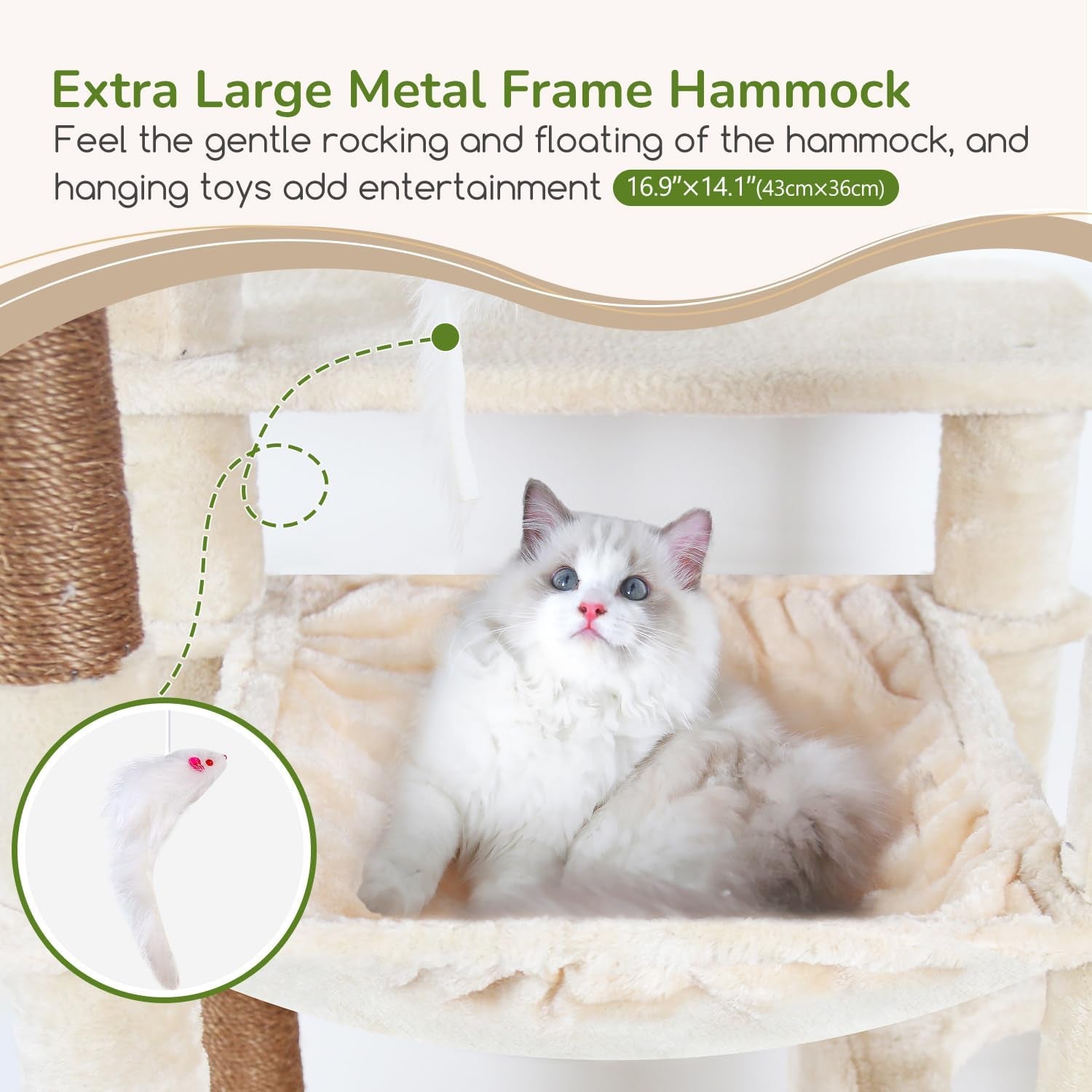 Heavy Duty Cat Tree Tower, 70Inch Sturdy Cat Tree for Indoor Cats Sturdy Large Cat Tower with Scratching Post and Scratching Board, Hammock, Cat Condo for Adult Cats Kittens, F70 Pro, Beige