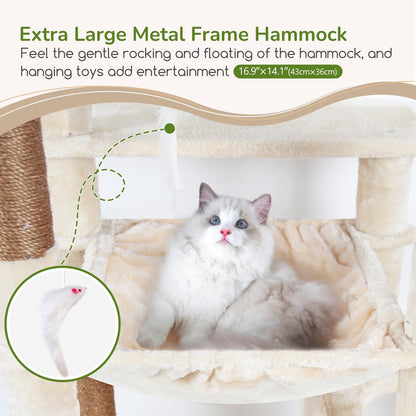 Heavy Duty Cat Tree Tower, 70Inch Sturdy Cat Tree for Indoor Cats Sturdy Large Cat Tower with Scratching Post and Scratching Board, Hammock, Cat Condo for Adult Cats Kittens, F70 Pro, Beige