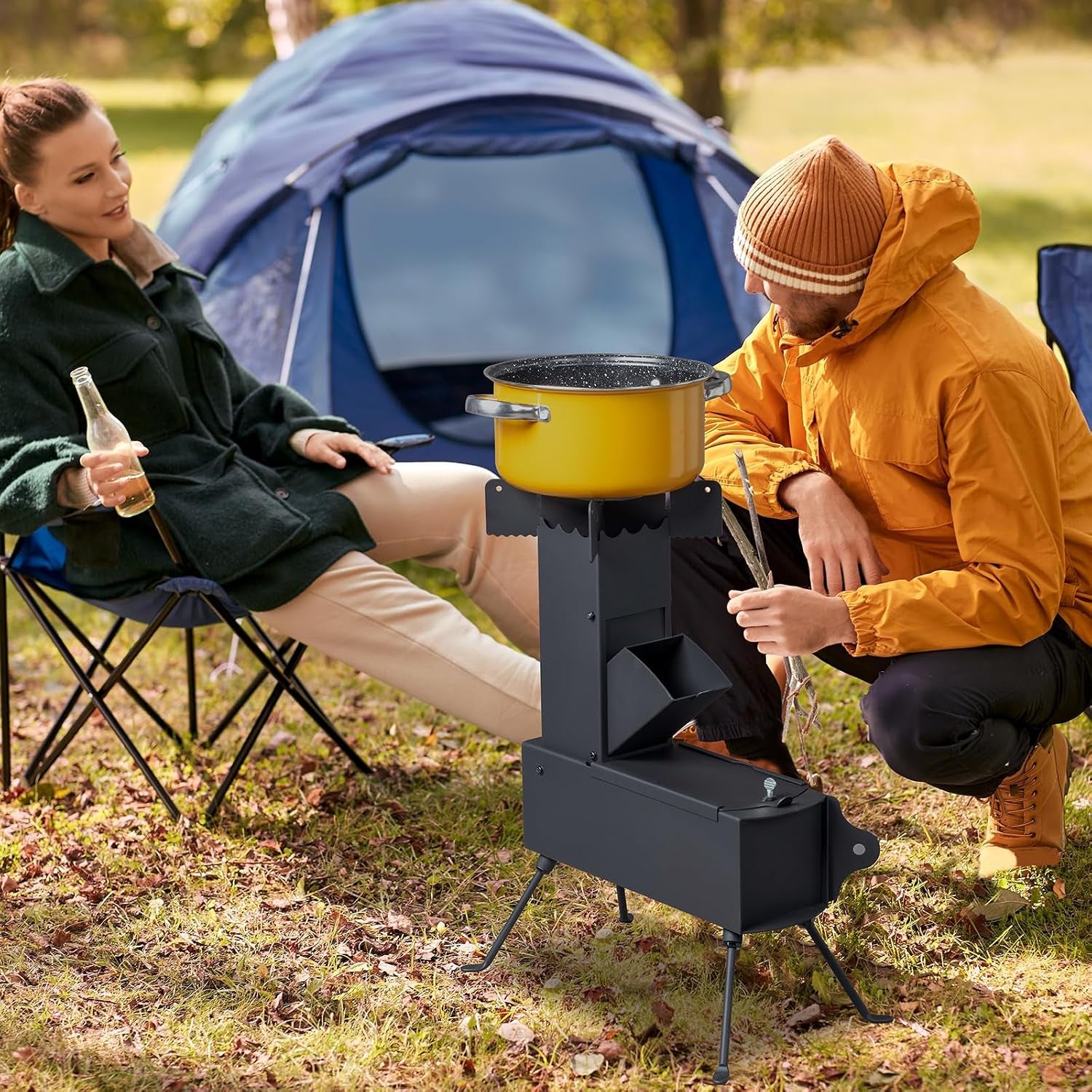 Ultimate Portable Camping Rocket Stove - Wood Burning Tent Heater for Outdoor Cooking & BBQ Adventures