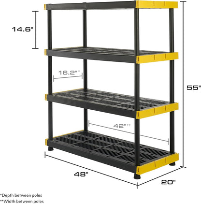 Black & YELLOW, Shelving Unit and Heavy Duty Storage Containers, Extremely Durable (Shelf + 27 Gallon Container (4-Pack))