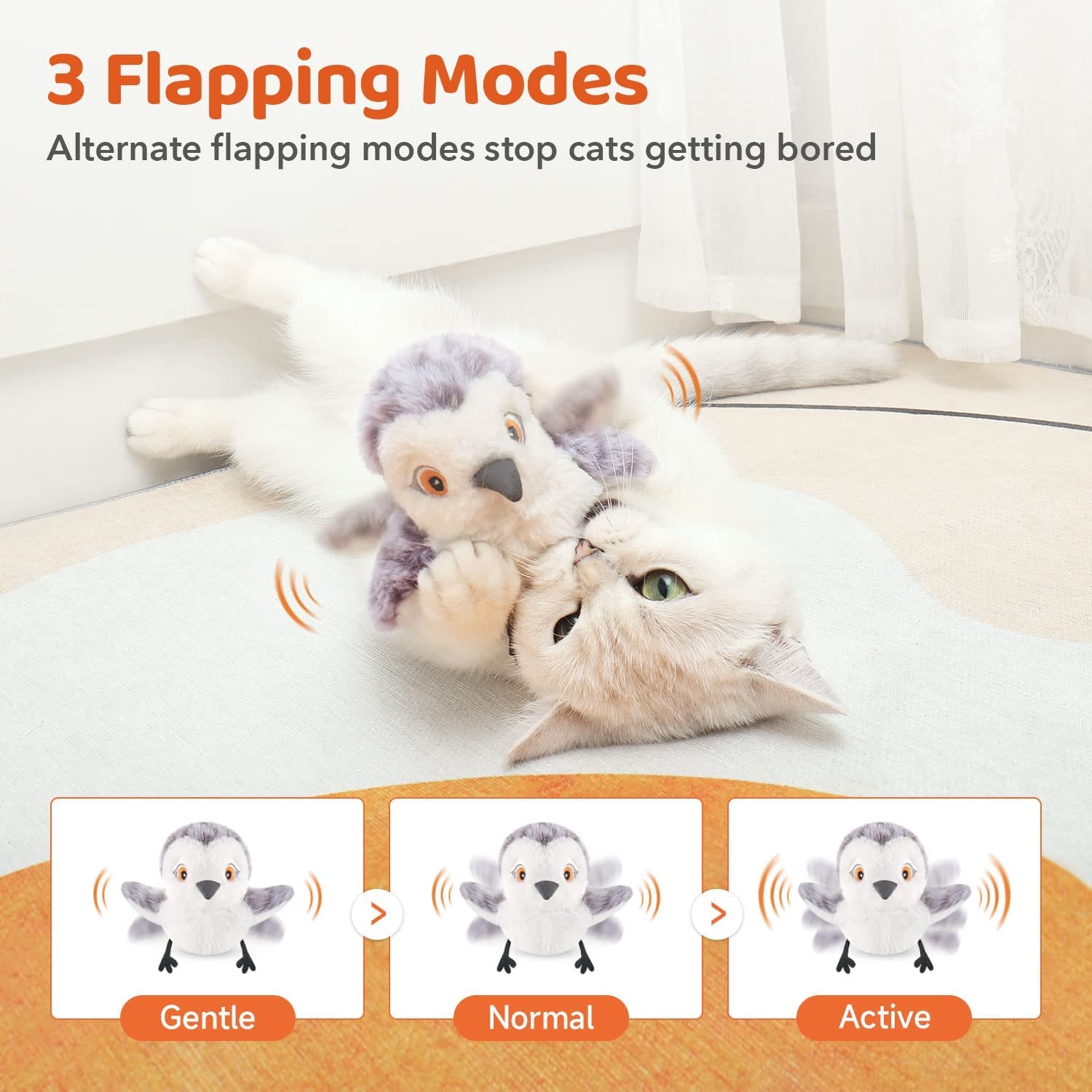 Cat Toys Flapping Bird (No Flying), Lifelike Sandpiper Chirp Tweet, Rechargeable Touch Activated Kitten Toy Interactive Cat Exercise Toys for All Breeds Cat Kicker Catnip Toys 4.0" | Lifelike Sandpiper Chirp, Touch Activated, Rechargeable Kitten Kitty Exercise Catnip Kicker for All Breeds 4.0 Inches
