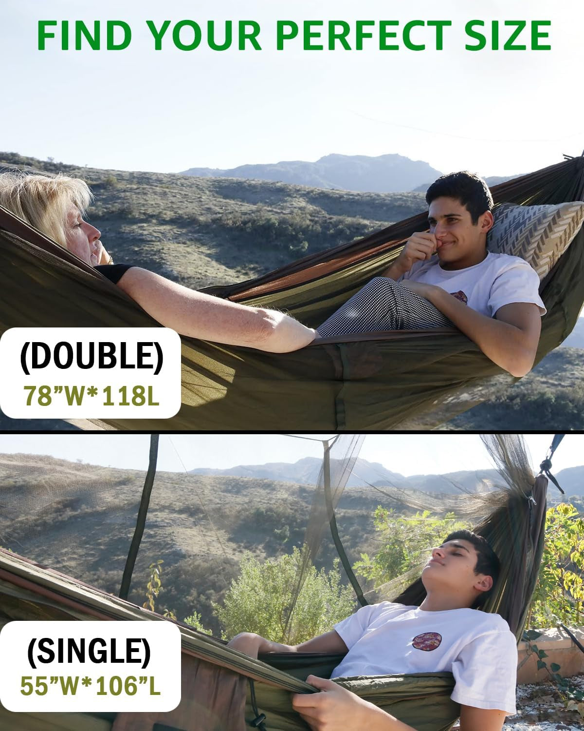 Ultimate Portable Camping Hammock - Perfect for Outdoor Adventures with Bug Net, 2 Person Capacity, and 10Ft Straps