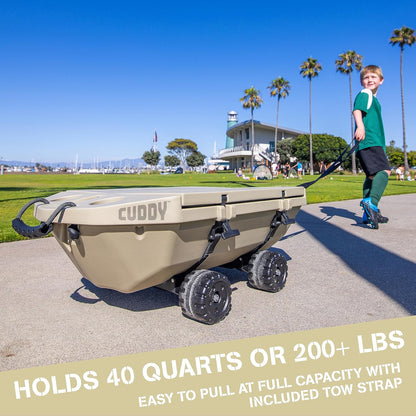 CUDDY Crawler Cooler with Wheels – 40 QT Amphibious Floating Cooler and Dry Storage Vessel - Orange, Navy, Tan, or White