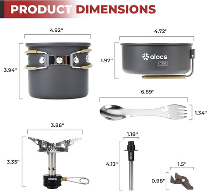 9-Piece Camping Cookware Set with Non-Stick Pots & 3200W Stove | All-In-One Nested Set with 0.35L Pan, 1L Pot, Stove, Igniter, Magnetic Stand & 5-In-1 Spork