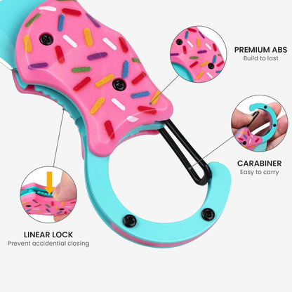 Small Pocket Knife for Women, Edc Knives Tool | Cute Donut Folding Box Cutter with 1.34 Inch Sharp Blade, Great Gift for Her