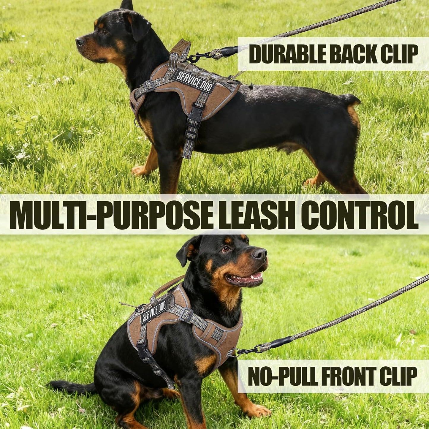 Service Dog Tactical Vest Harness and Leash Set Large Sized Dog Emotional Support- Tactical Dog Harness Training Collar with Name (Khaki, L)