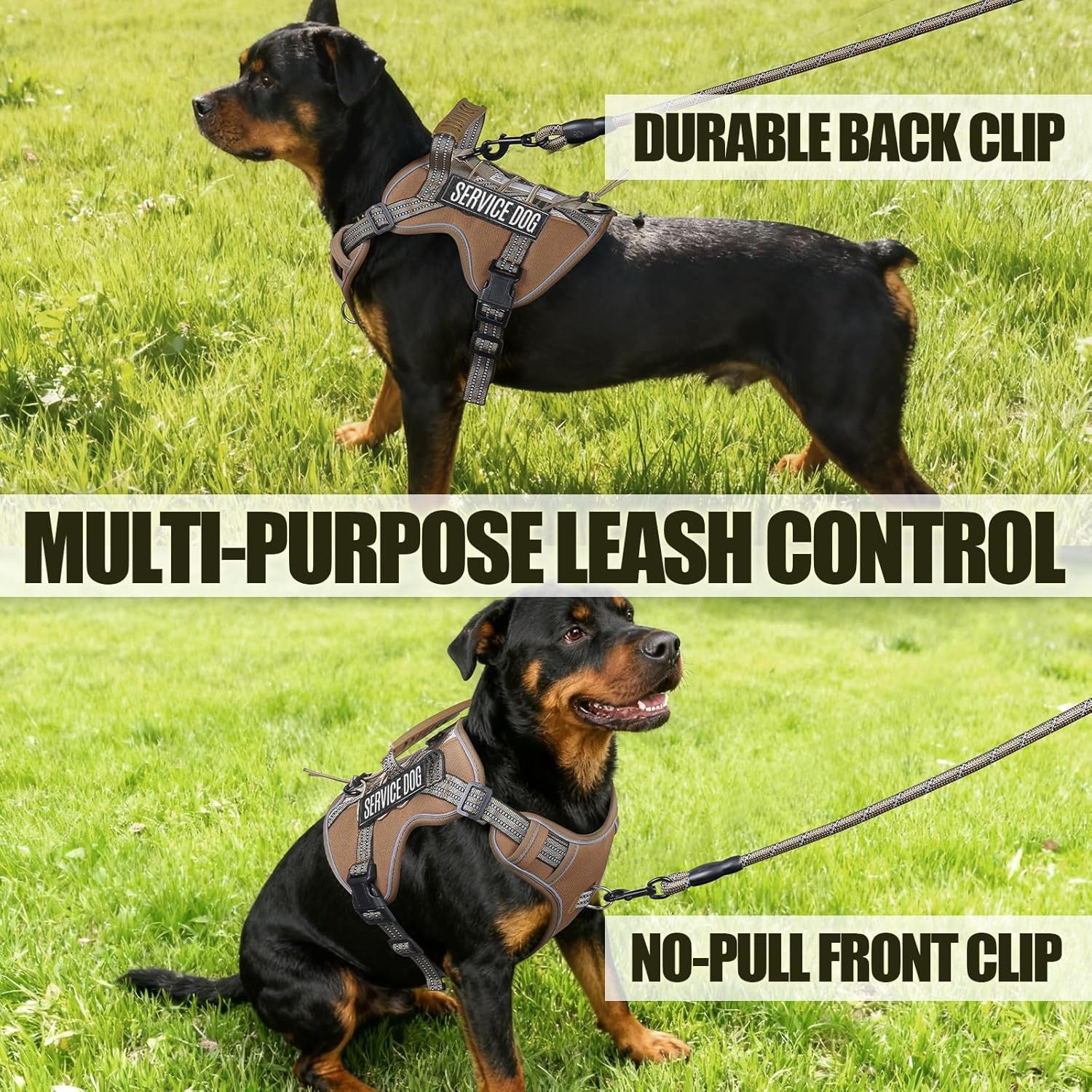 Service Dog Tactical Vest Harness and Leash Set Large Sized Dog Emotional Support- Tactical Dog Harness Training Collar with Name (Khaki, L)