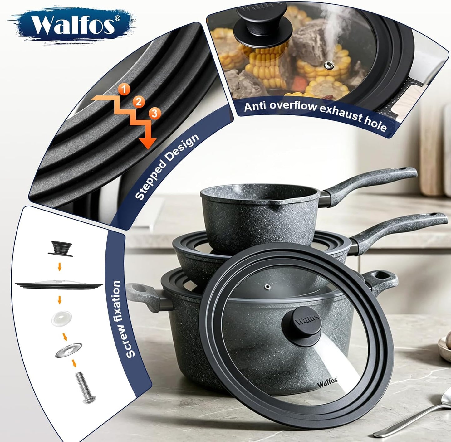 Universal Lid for Pots, Pans and Skillets & Frying Pan - Small Pan Lids Fits 6.5", 7" and 8" Diameter Cookware - Tempered Glass with Heat Resistant Silicone Rim