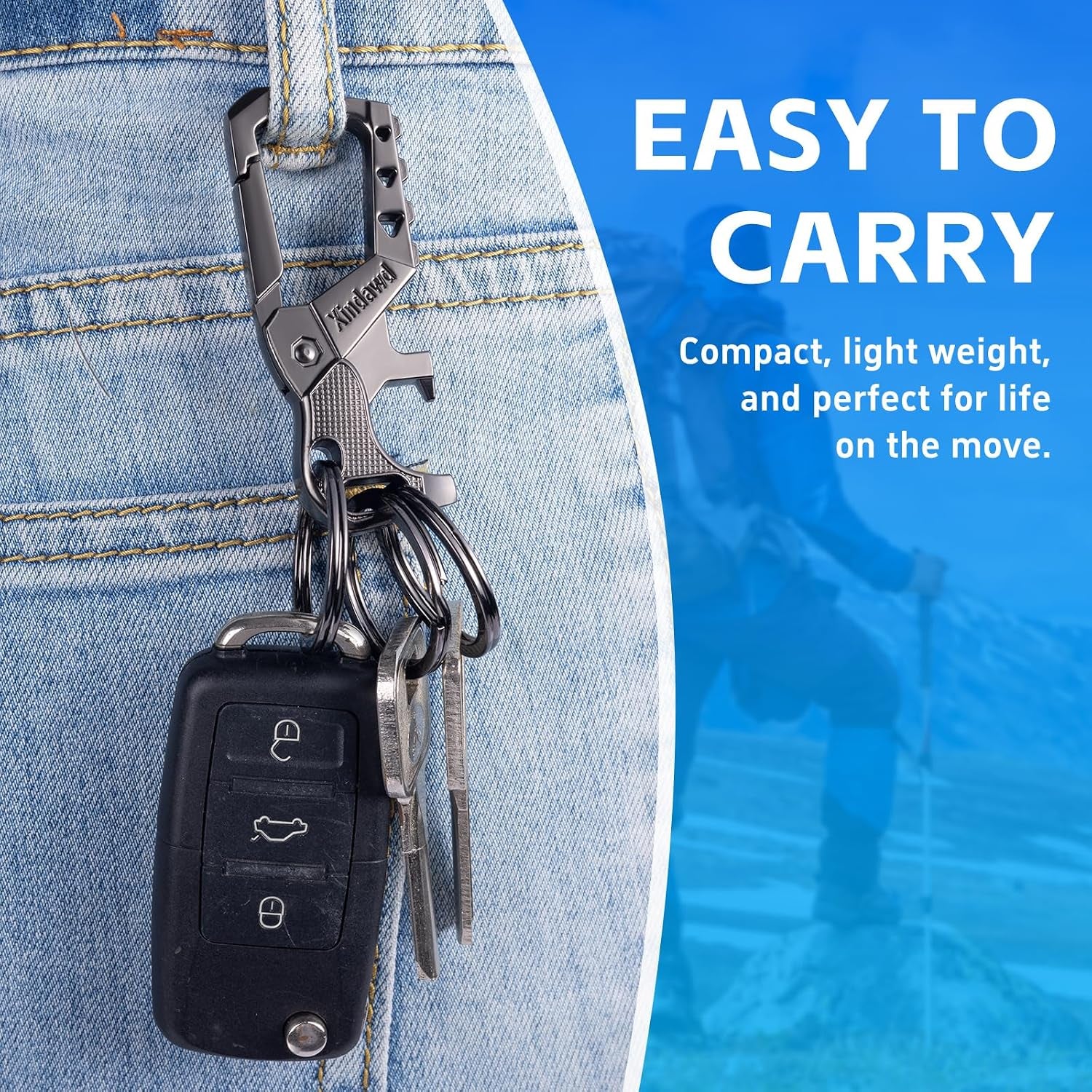 Heavy Duty Metal Keychains, Carabiner Clip Keychain with Bottle Opener, 3 Key Rings for Car Keys, Family Present for Men and Women(Black-1Pcs)