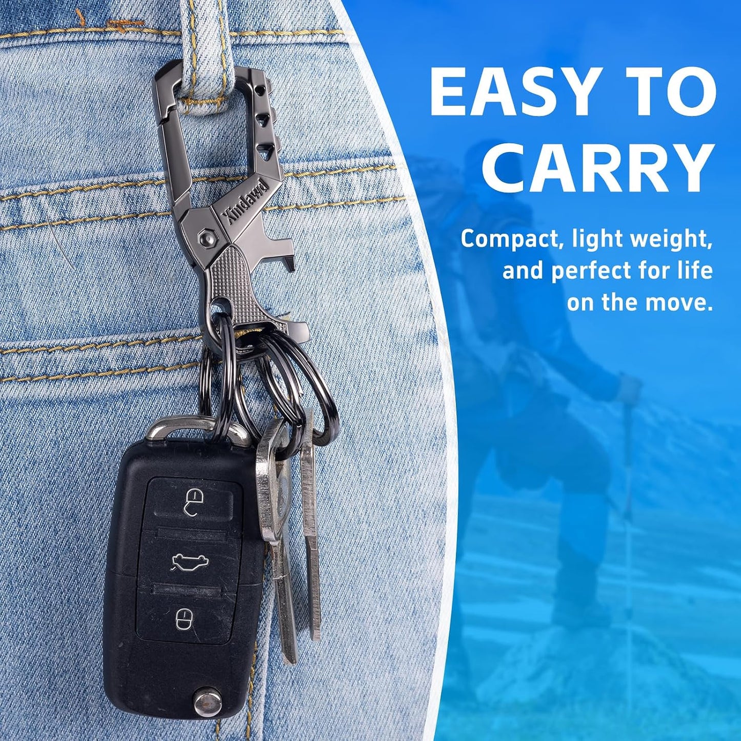 Heavy Duty Metal Keychains, Carabiner Clip Keychain with Bottle Opener, 3 Key Rings for Car Keys, Family Present for Men and Women(Black-2Pcs)