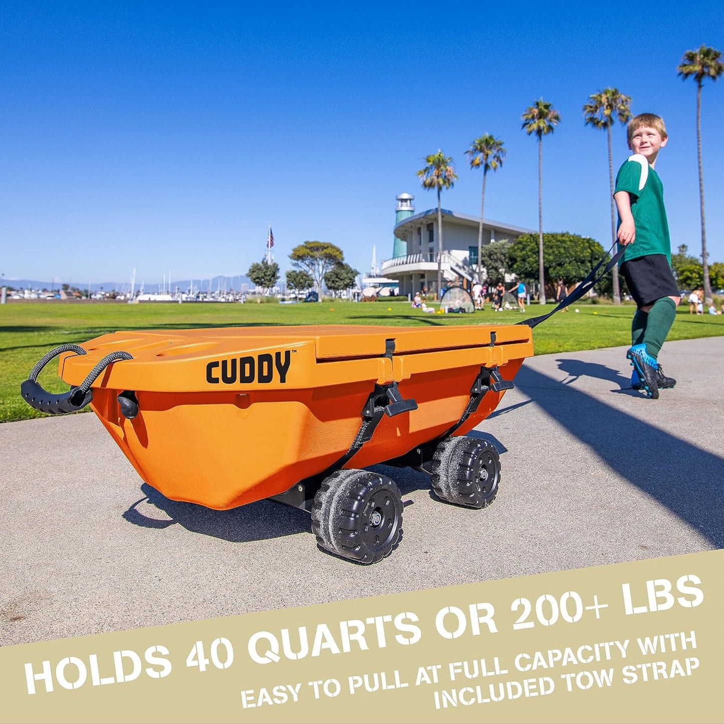 CUDDY Crawler Cooler with Wheels – 40 QT Amphibious Floating Cooler and Dry Storage Vessel - Orange, Navy, Tan, or White