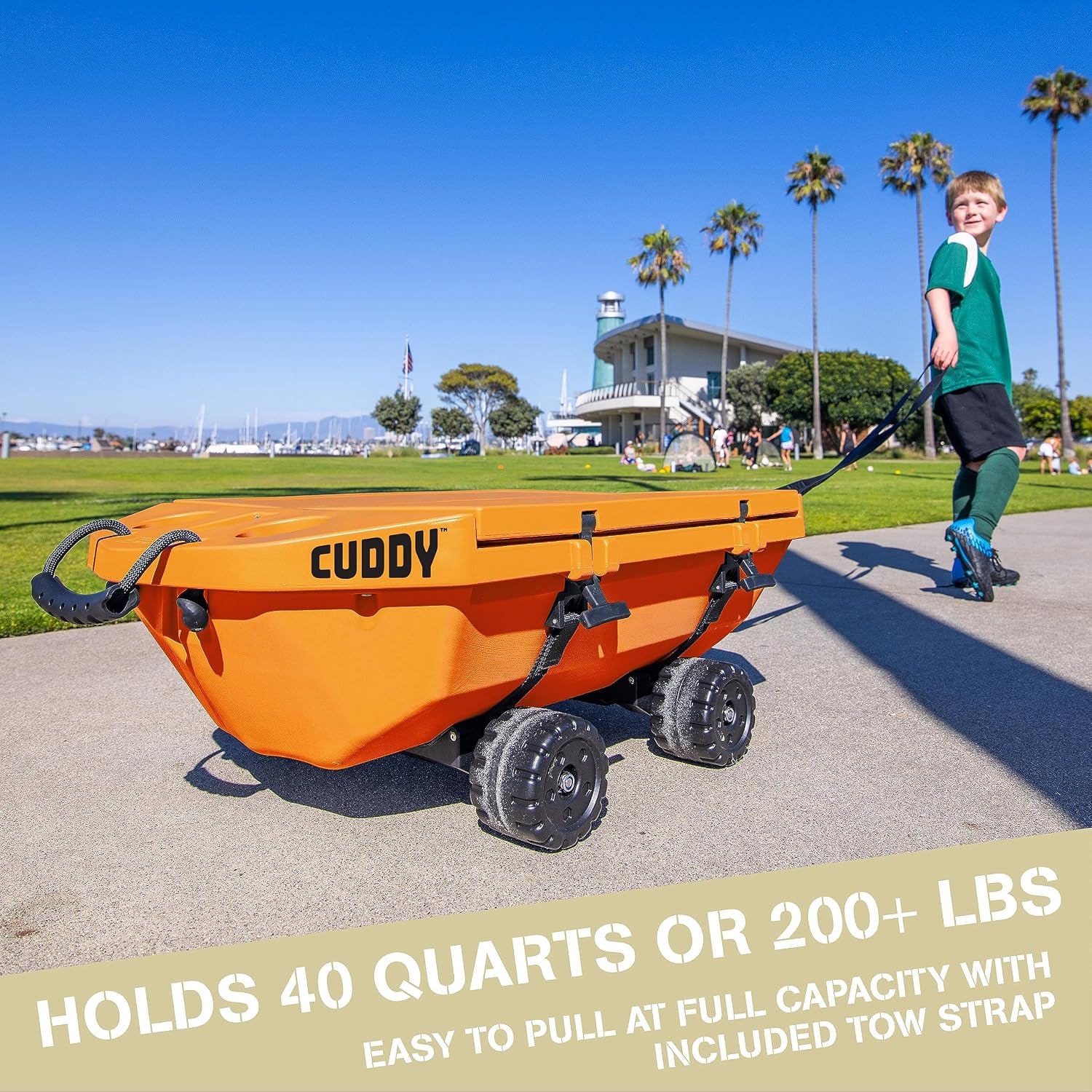 CUDDY Crawler Cooler with Wheels – 40 QT Amphibious Floating Cooler and Dry Storage Vessel - Orange, Navy, Tan, or White